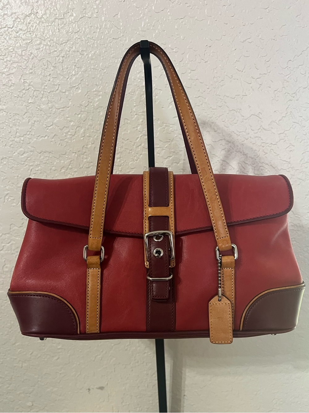 Coach Burgundy and Tan Leather Bag